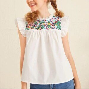 Kid’s White Blouse with Floral Embroideries 12-13y